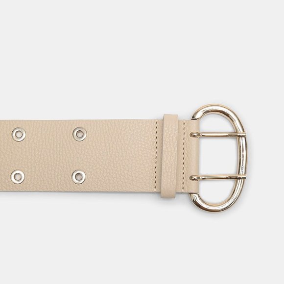 Wide Adjustable Belt Off-White Leather Eyelets - Picture 8 of 11